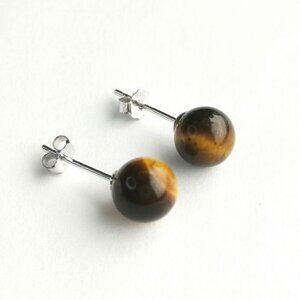 NWT Tiger Eye ball bead earrings 9mm on sterling silver post